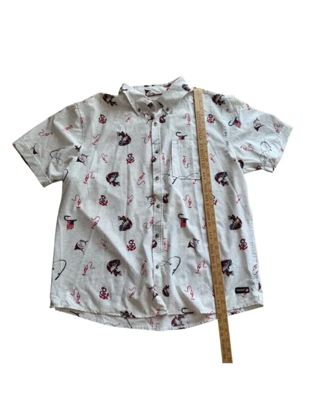 Canada Weather Gear Men's Button Front Shirt XL White Allover Fishing Print